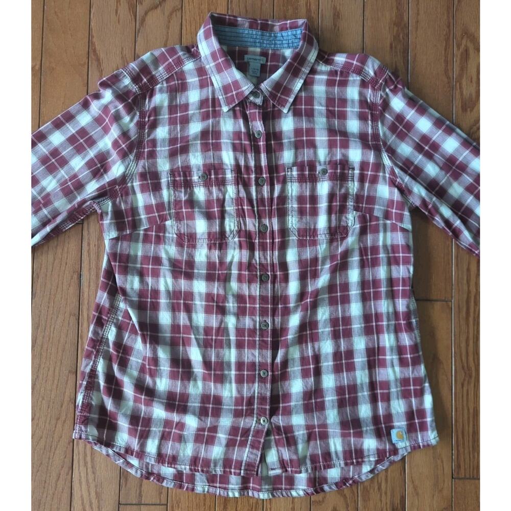 Carhartt Kids Plaid Flannel Shirt Long Sleeve Brown Button Front Size L 12/14